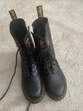 Dr. Martens Black Lace-Up Combat Boots with Rose Gold Hardware
